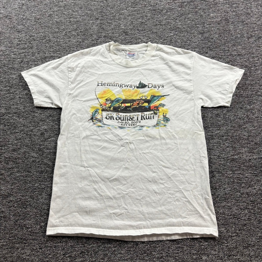 Y2K 2000s‎ Hanes Hemingway Days Key West 5K Sunset Run White T-Shirt Size Medium